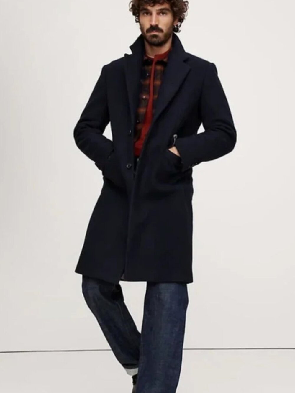 NEW BANANA REPUBLIC italian melton navy blue topcoat coat m mens